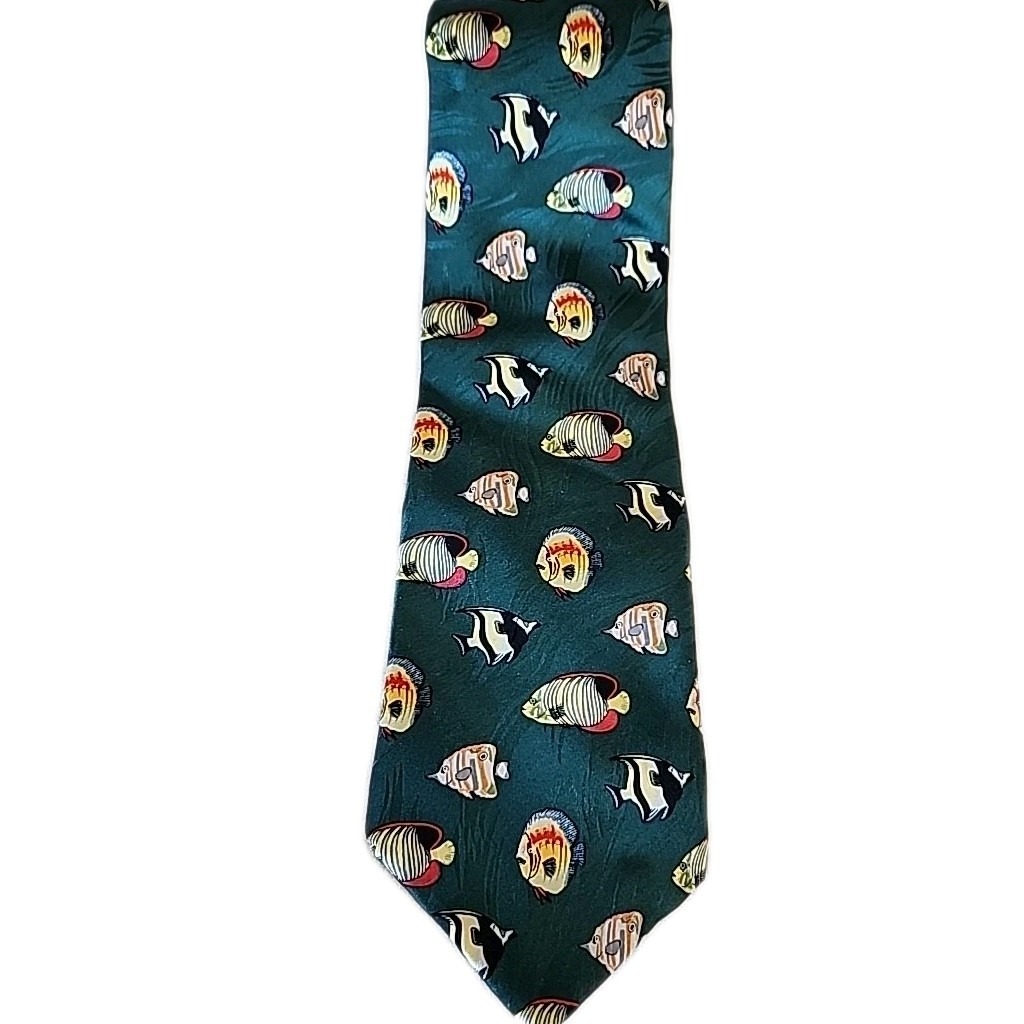 Antipodean Made In Australia Pure Silk Men's Tie Teal With Tropical Fish